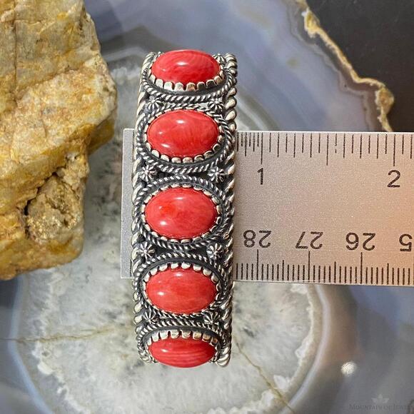 Carolyn Pollack Vintage Southwestern Style Sterling Silver Coral Row Bracelet - Picture 10 of 10